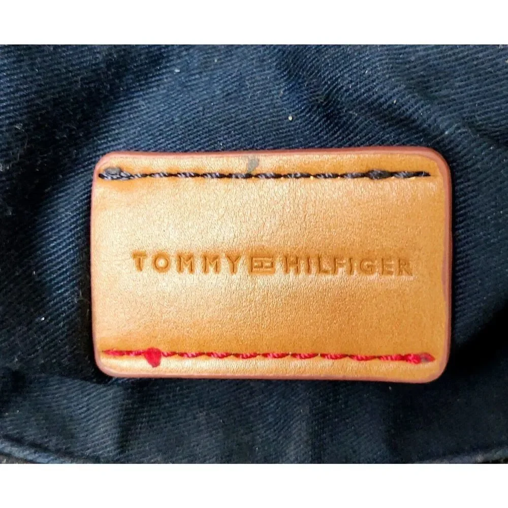 VTG TOMMY HILFIGER BLUE GENUINE LEATHER MESSENGER SHOULDER BAG X-BODY HANDBAG